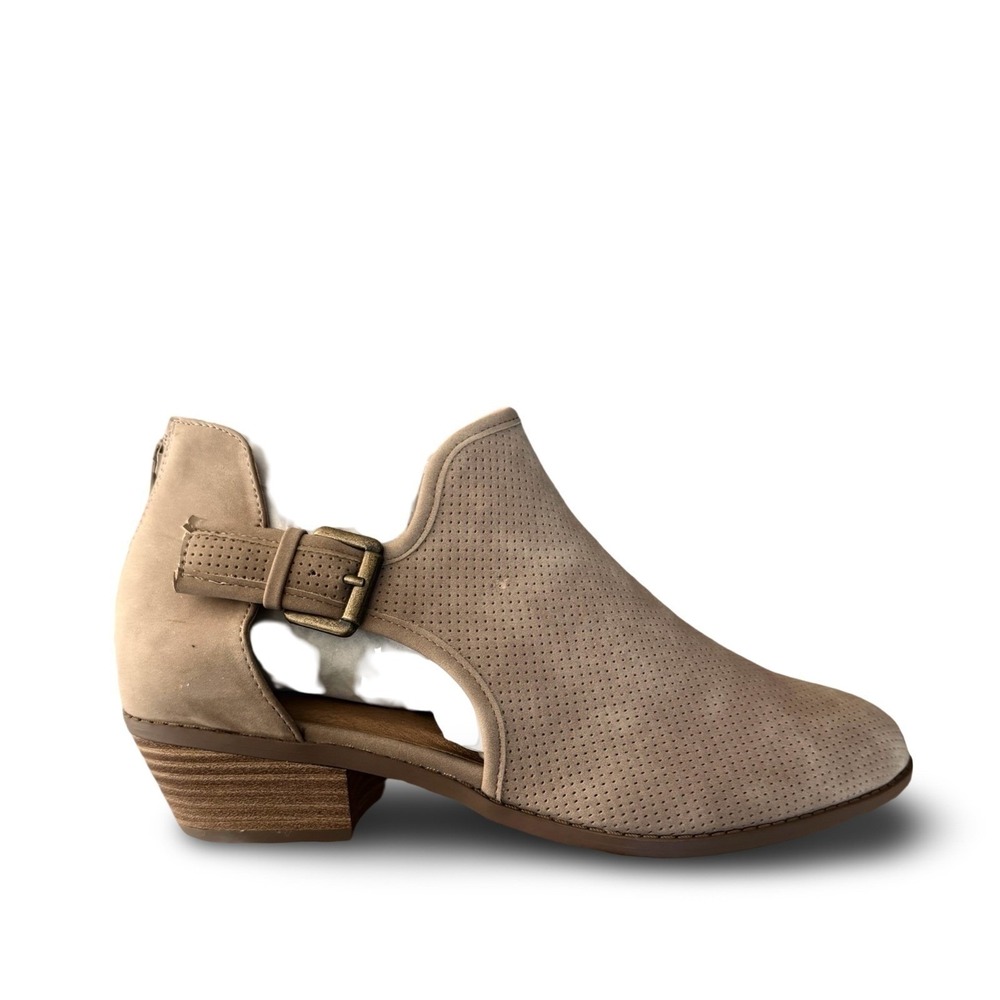 Lane Bryant Taupe Perforated Side Cutout Ankle Booties 11W Low Stacked Heel - Picture 3 of 12